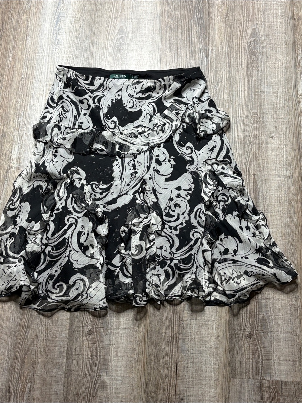 Ralph Lauren Black & White Swirl Print Circle Skirt